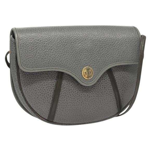 DIOR Shoulder Bag Leather Gray Gold - Picture 1 of 12